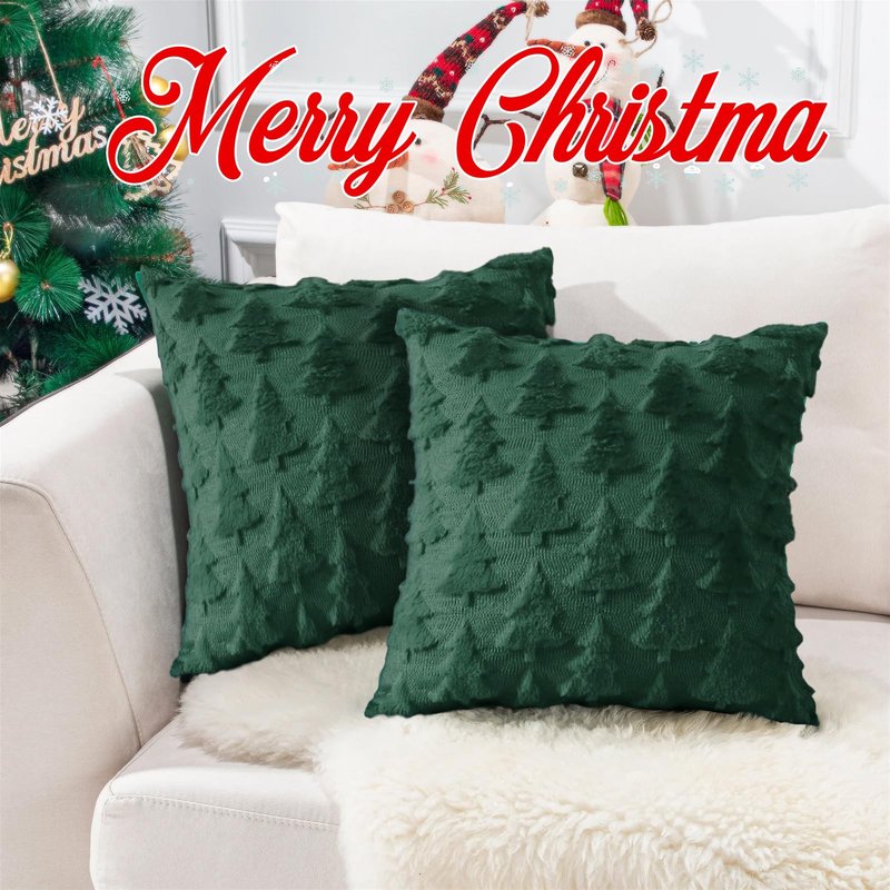 candyfouse Christmas Snow Pillow Covers 18x18 inches 2-Piece Set White Soft Plush Artificial Fur Jacquard Bedroom Sofa Holiday Winter Home Decoration