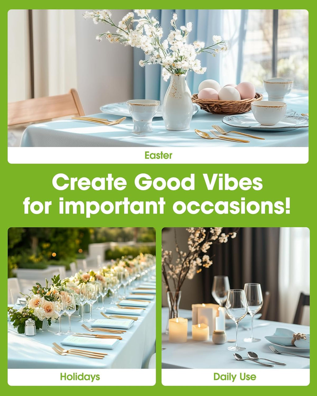Pureegg Disposable Plastic Tablecloths - 8 Pack, 54 x 108 Inch, Leakproof & Sturdy, Baby Blue for Parties & Weddings