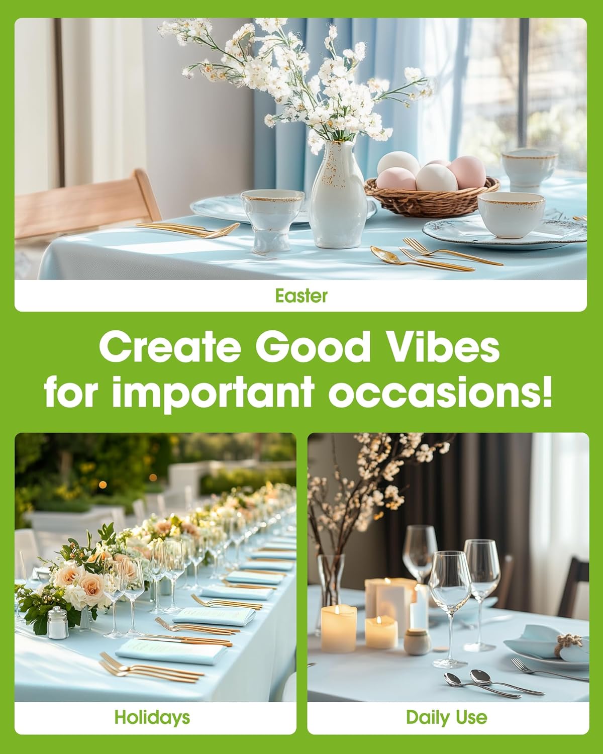 Pureegg Disposable Plastic Tablecloths - 8 Pack, 54 x 108 Inch, Leakproof & Sturdy, Baby Blue for Parties & Weddings