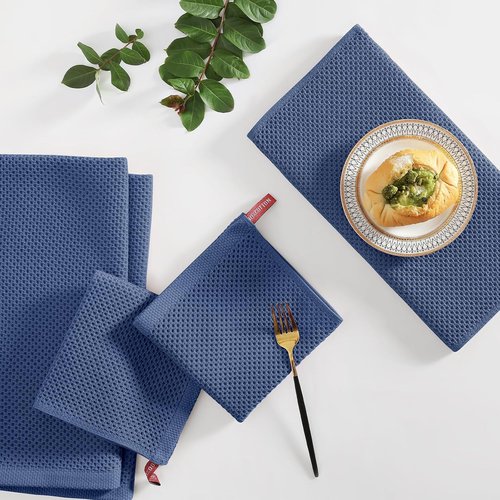 Homaxy Kitchen Towels Set - Ultra Soft 100% Cotton Dishcloths | 8-Piece Set in Navy Blue, 12x12 & 13x28 Inches