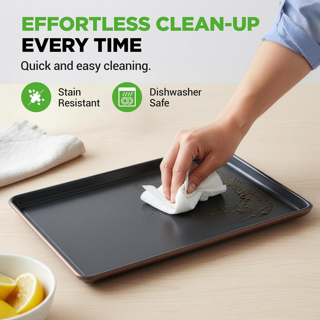 NutriChef 8-Piece Nonstick Bakeware Set - PFOA-Free Baking Trays, Oven Safe to 450°F, Brown