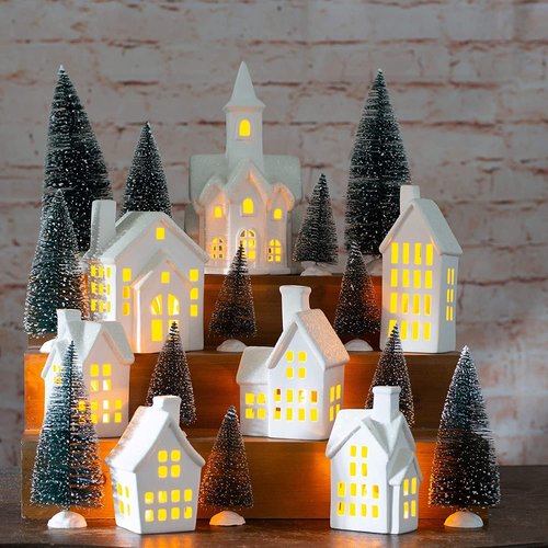 Mark Feldstein & Associates Winter Village LED Tea Light Set - 31-Piece Porcelain Christmas Decor