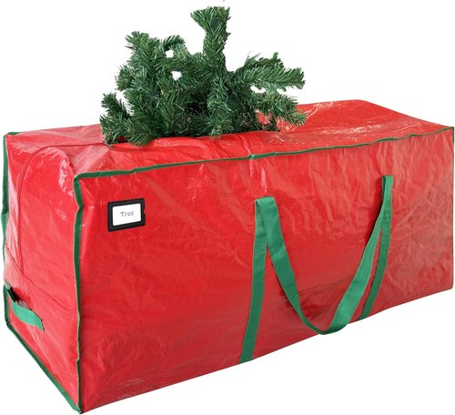 Cosy Family Christmas Tree Storage Bag - Durable Extra Large 7.5 ft Holiday Tree Bag with Reinforced Handles & Dual Zippers - Red