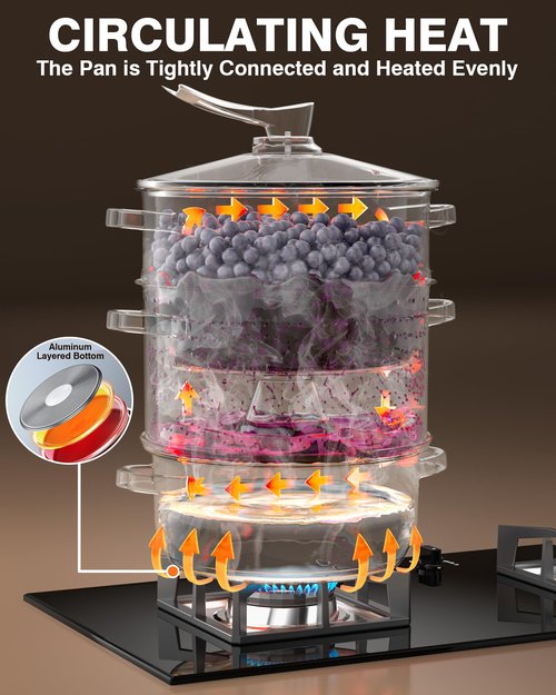 PYY Steam Juicer Extractor - 11QT Fruit Vegetables Steam Juicer for Canning, 3-Layer Stainless Steel with Tempered Glass Lid, Hose, Jelly, Syrup, Clamp Steamer Extractor for Making Juice