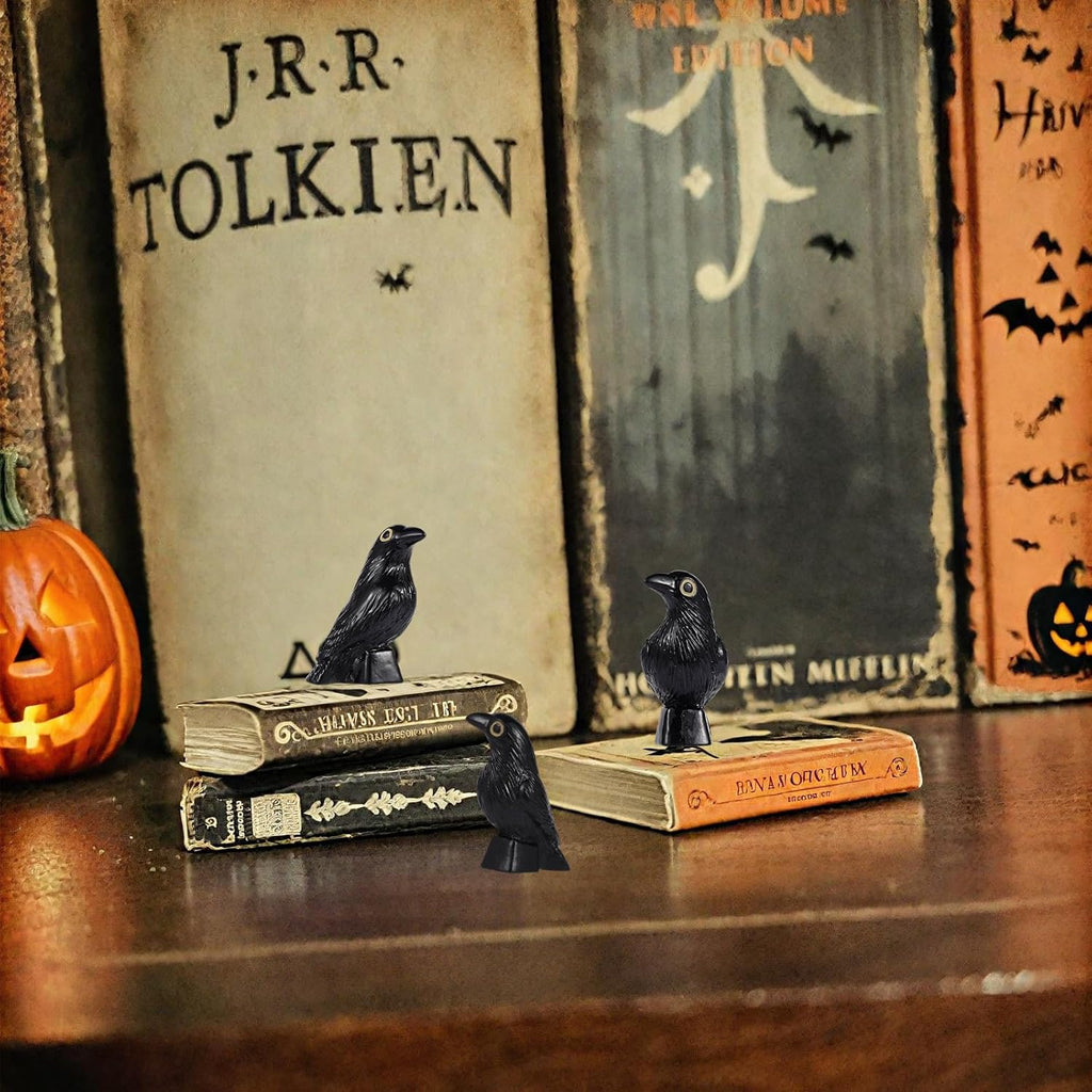 Skiennix Halloween Miniature Crow Figurines - 100 Pcs Tiny Resin Animal Ornaments for Craft & Decor