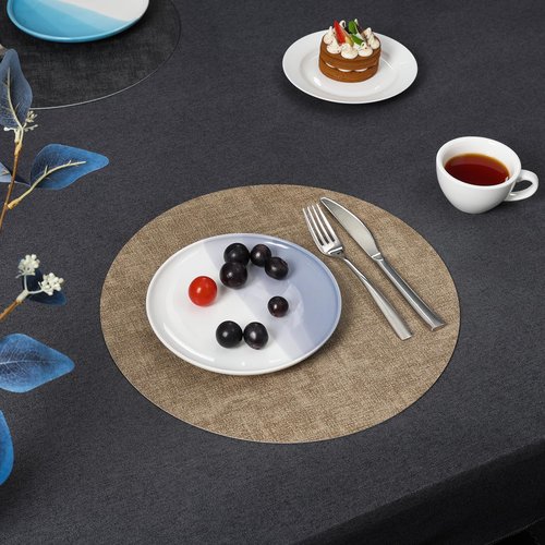 Myir JUN Round Placemats Dual Sided, Faux Leather Place Mats Set of 4 Indoor Placemat for Dining Table Outdoor Place Mat Non-Slip Washable Table Mats (Gray Beige, Set of 4)