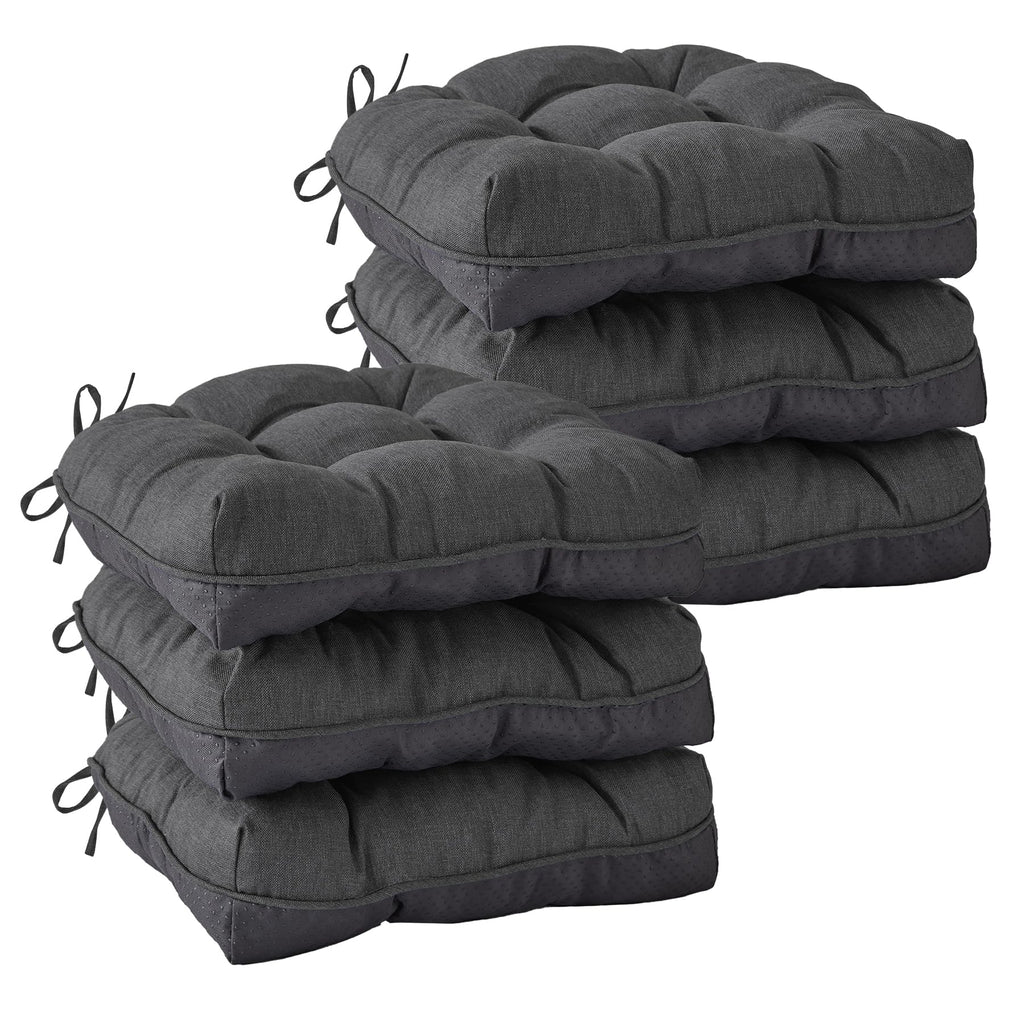 IASEAHK Chair Cushions for Dining Chairs, Seat Cushions for Kitchen Chairs, Indoor Seat Cushions with Ties, Tufted Foam Chair Pads, Non Slip Chair Cushions Set of 6, 15.5" x 15.5" x 4", Dark Grey