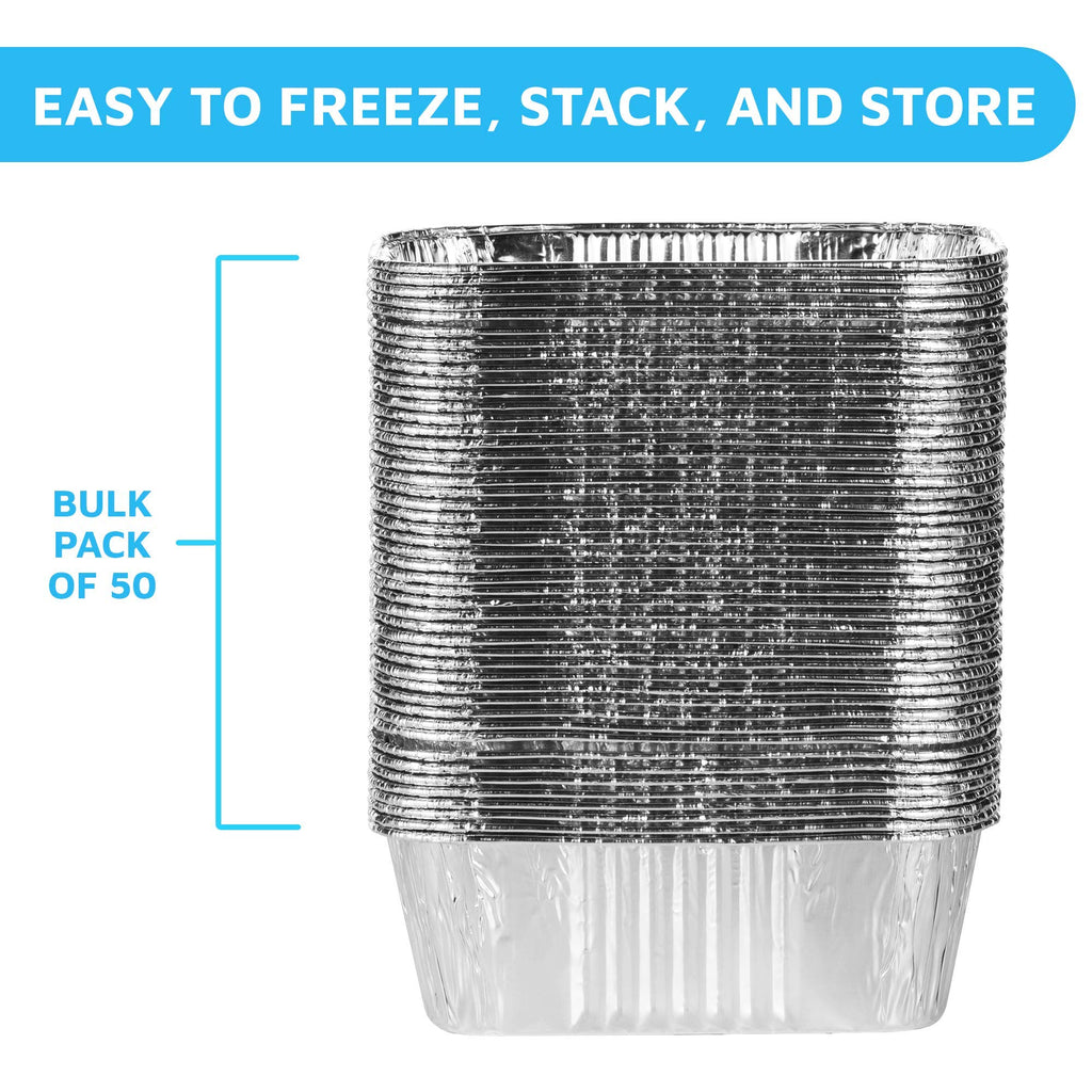 MontoPack Aluminum Disposable Loaf Pans | Deep Standard Size 6" x 3.5" Extra Thick Foil Bread Containers for Baking, Food Storage & Takeout | Eco-Friendly & Recyclable | Bulk 50-Pack 2 Pound Trays