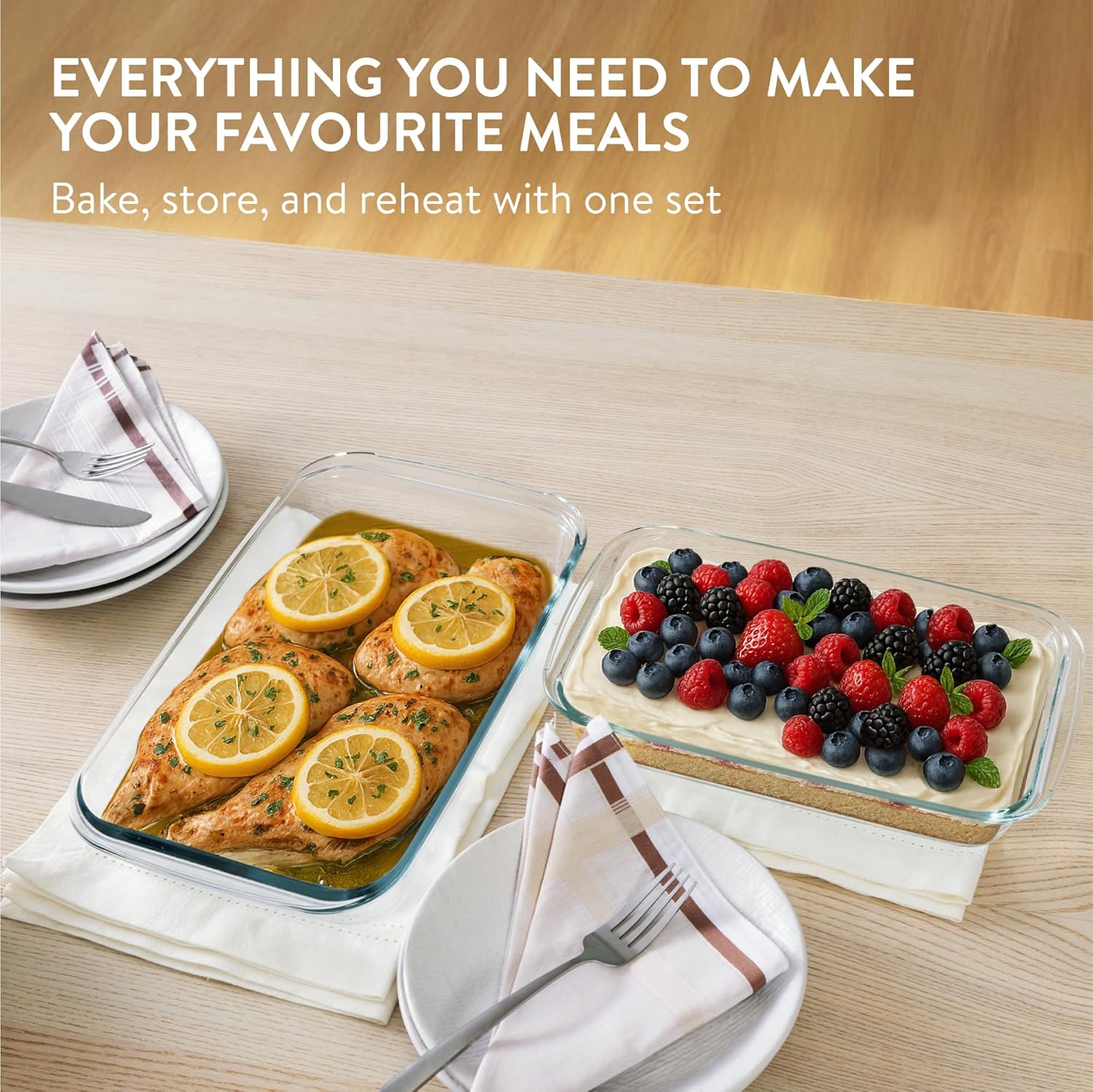 Navaris Glass Baking Dish Set - 4-Piece Casserole Dishes with Lids | 1.7qt & 2.3qt Bakeware for Lasagna & Leftovers