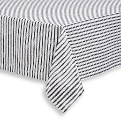Cackleberry Home Black and White Ticking Stripe Woven Cotton Fabric Tablecloth, 54 Square