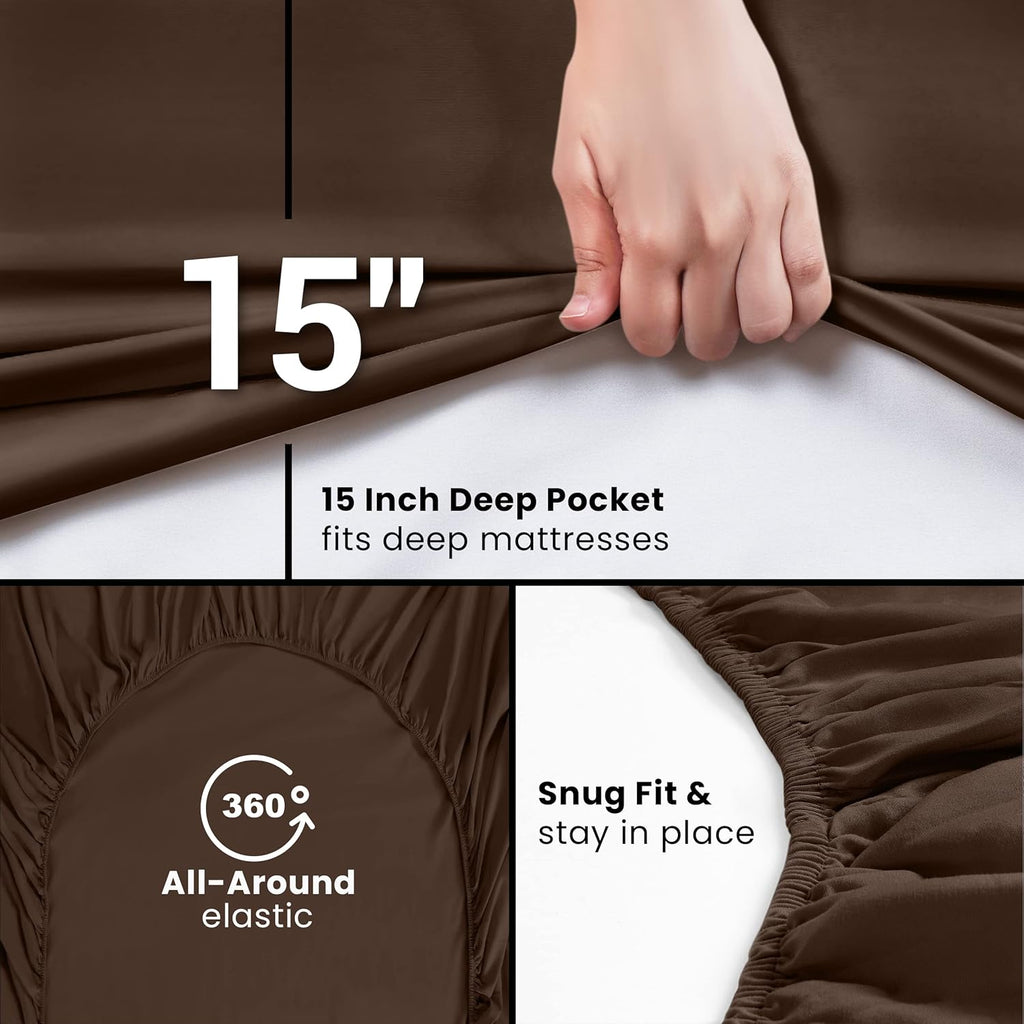 Utopia Bedding Queen Fitted Sheet - Deep Pocket Soft Microfiber - Fade Resistant & Easy Care (Brown)