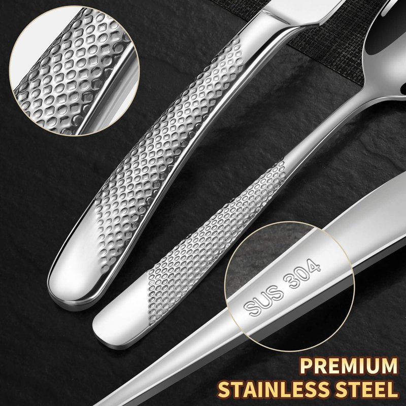 Lemeya 40-Piece Hammered Silverware Set for 8,18/10 Stainless Steel Flatware Set with Serrated Forged Knives,Heavy Duty Cutlery Set for Home & Party Restaurant,Mirror Polished, Dishwasher Safe