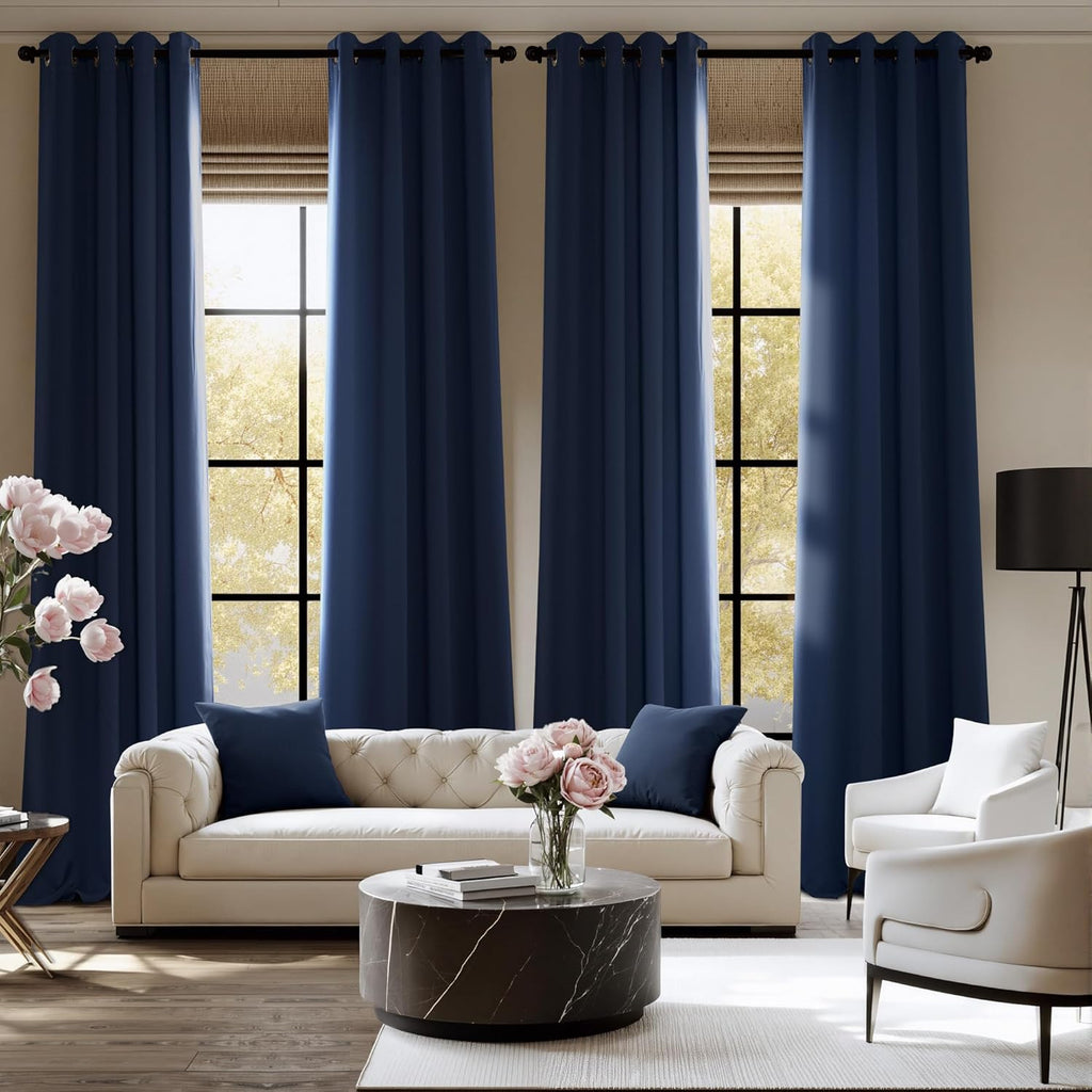 NICETOWN Room Darkening Curtains - Navy Blue Drapery Panels, 2 Pack, W52 x L108
