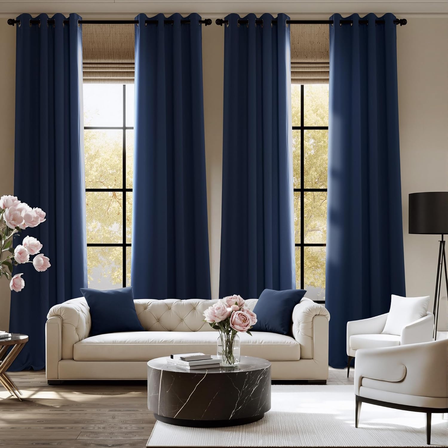 NICETOWN Room Darkening Curtains - Navy Blue Drapery Panels, Set of 2, W52 x L90