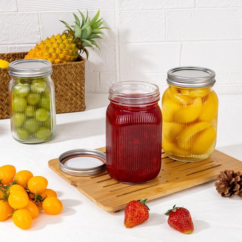 LUODA MirthMood 32 OZ Wide Mouth Mason Jars, 6 PACK Glass Mason Jars with airtight Lids, Quart mason jars wide mouth for Fermenting, Pickling, Freezing, Preserving, Meal Prep, Jar Décor