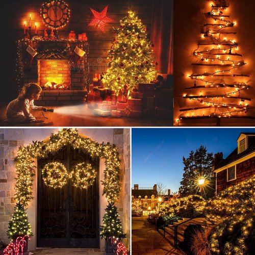 BrizLabs Clear Christmas Lights - 300 Count Warm White String Lights | 69.6ft Connectable Indoor/Outdoor Decor