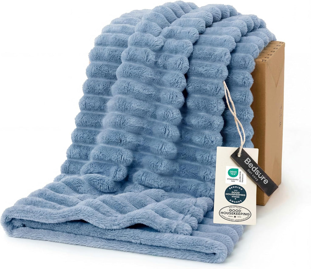 Bedsure GentleSoft Throw Blanket - Cozy, Soft Couch Blanket in Blue | Perfect 50x70 Inches Size