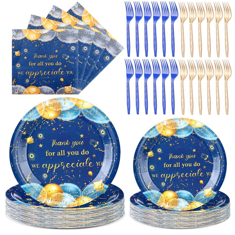 Tiangrid 96 Pcs Customer Service Week Party Supplies We Appreciate You Plates and Napkins Set for PA MA Vet Tech Week Thank You Plates Pastor Appreciation Day Employee Staff Party Favors