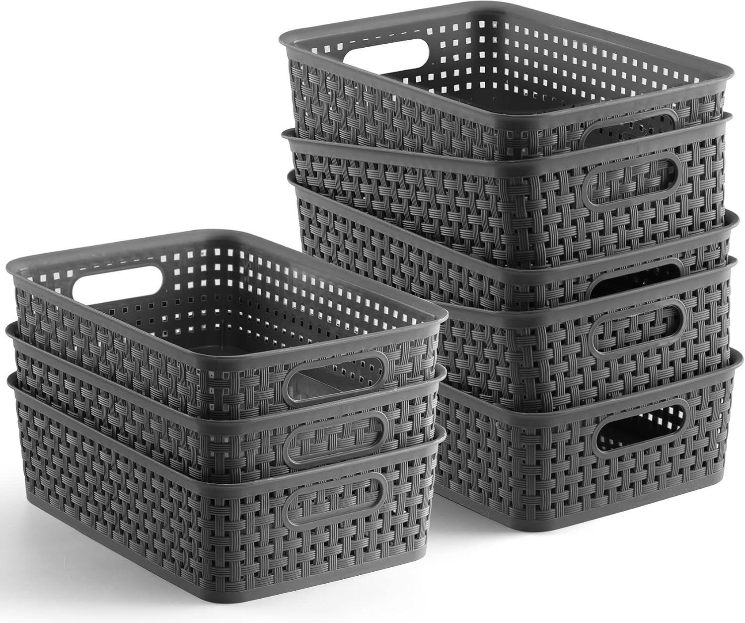 NETANY Plastic Storage Baskets - 8 Pack, Durable Gray Baskets for Easy Organization | Multi-Purpose Use