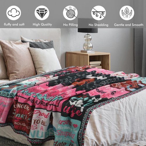 Nurse Gifts for Women Throw Blanket, Inspirational Quotes Print Soft Cozy Flannel Blanket 50x60, Gifts for Black Nurses Female, Home Decor for Bed Sofa