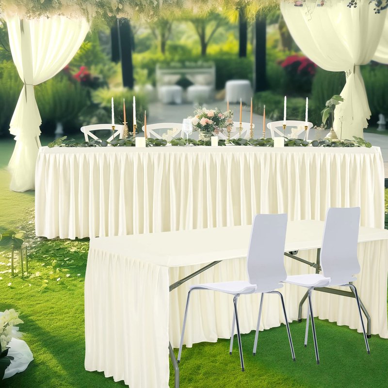 Suppromo Spandex Ivory Table Clothes for 6 ft Rectangle Tables, Wrinkle Free Fitted Tablecloths 6ft Stretchy Ruffle Table Cloth for Parties Weddings Birthday Banquet Baby Shower