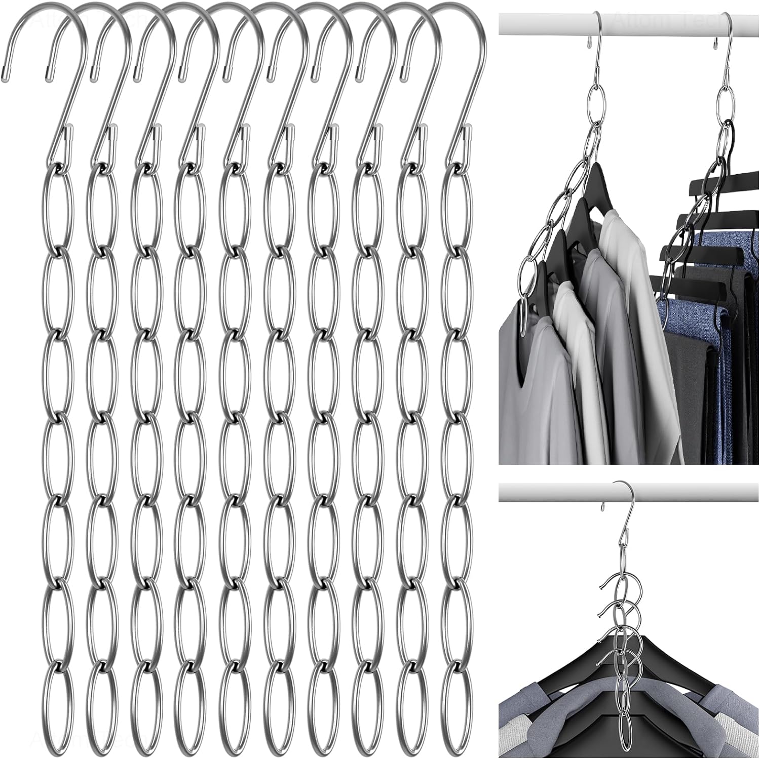 NiHome Clothing Chain Hanger - 10-Pack Metal Closet Organizer with 7 Holes | Space-Saving Solution for Home & Travel