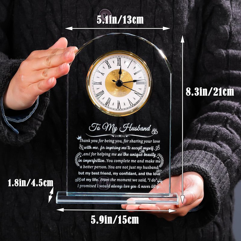 Arikyrist Gifts for Husband from Wife Romantic Anniversary Wedding Gift for Men Glass Clock to My Husband Birthday Ideas Crystal I Love You Keepsakes on Valentine's Fathers Day Christmas Home Decor