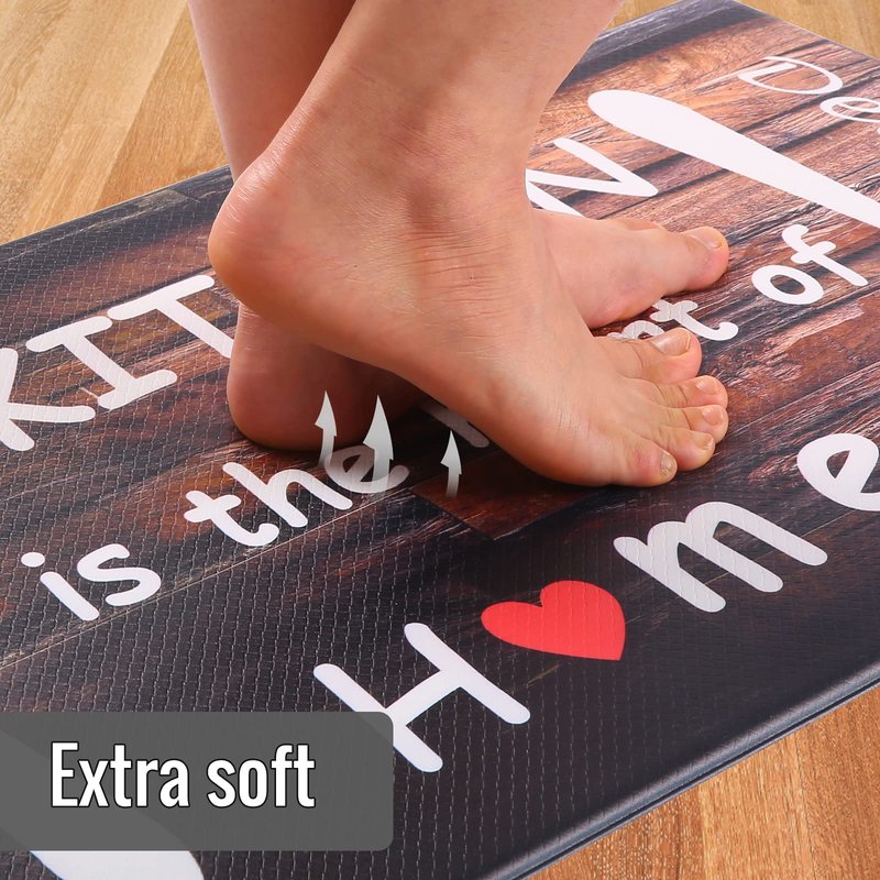 PCSWEET HOME Farmhouse Kitchen Mats for Floor 2 Piece Cushioned Anti Fatigue Kitchen Mat,Memory Foam Kitchen Rug Non Slip Waterproof for Kitchen, Office, Sink, Stove 17"x30"+17"x47"(Coffee)