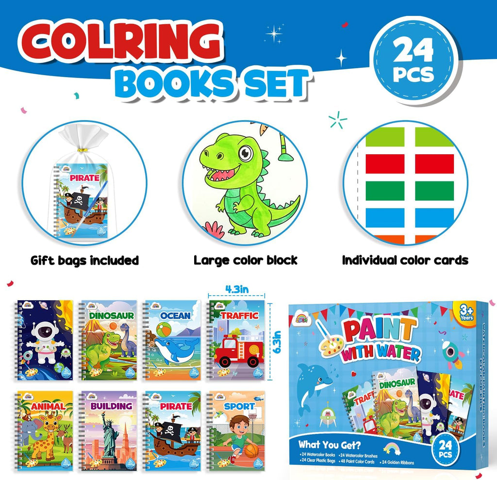ZMLM 24 Mini Water Coloring Books for Kids - Fun Party Favors for Ages 4-8 | Perfect Birthday Goodie Bag Stuffers