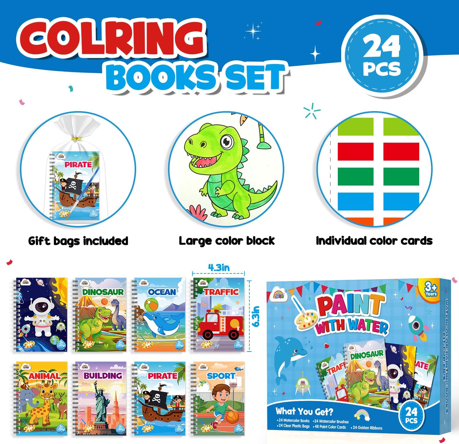 ZMLM 24 Mini Water Coloring Books for Kids - Fun Party Favors for Ages 4-8 | Perfect Birthday Goodie Bag Stuffers