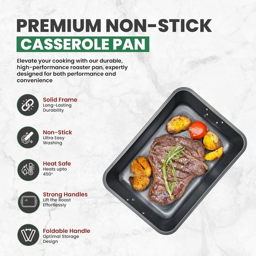 Large Lasagna Pan by [Brand Name] - Nonstick Casserole Dish for Effortless Cleanup - 15” x 11” with Foldable Handles