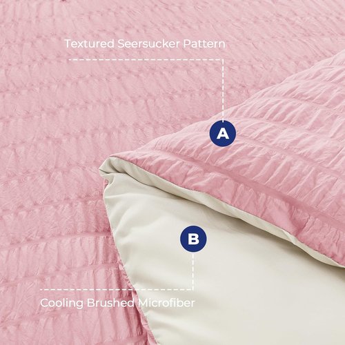HYMOKEGE Twin Comforter Set - Luxury 5-Piece Seersucker Bedding in Pink/Ivory for All Seasons