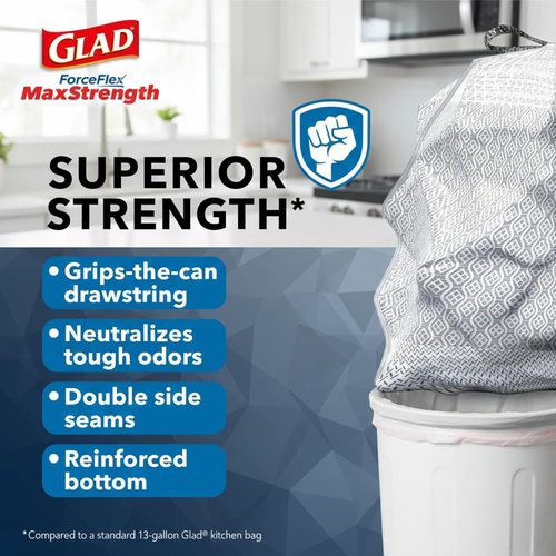 Glad ForceFlex MaxStrength Kitchen Drawstring Trash Bags - Lemon Fresh Scent | 13 Gallon, 90 Count