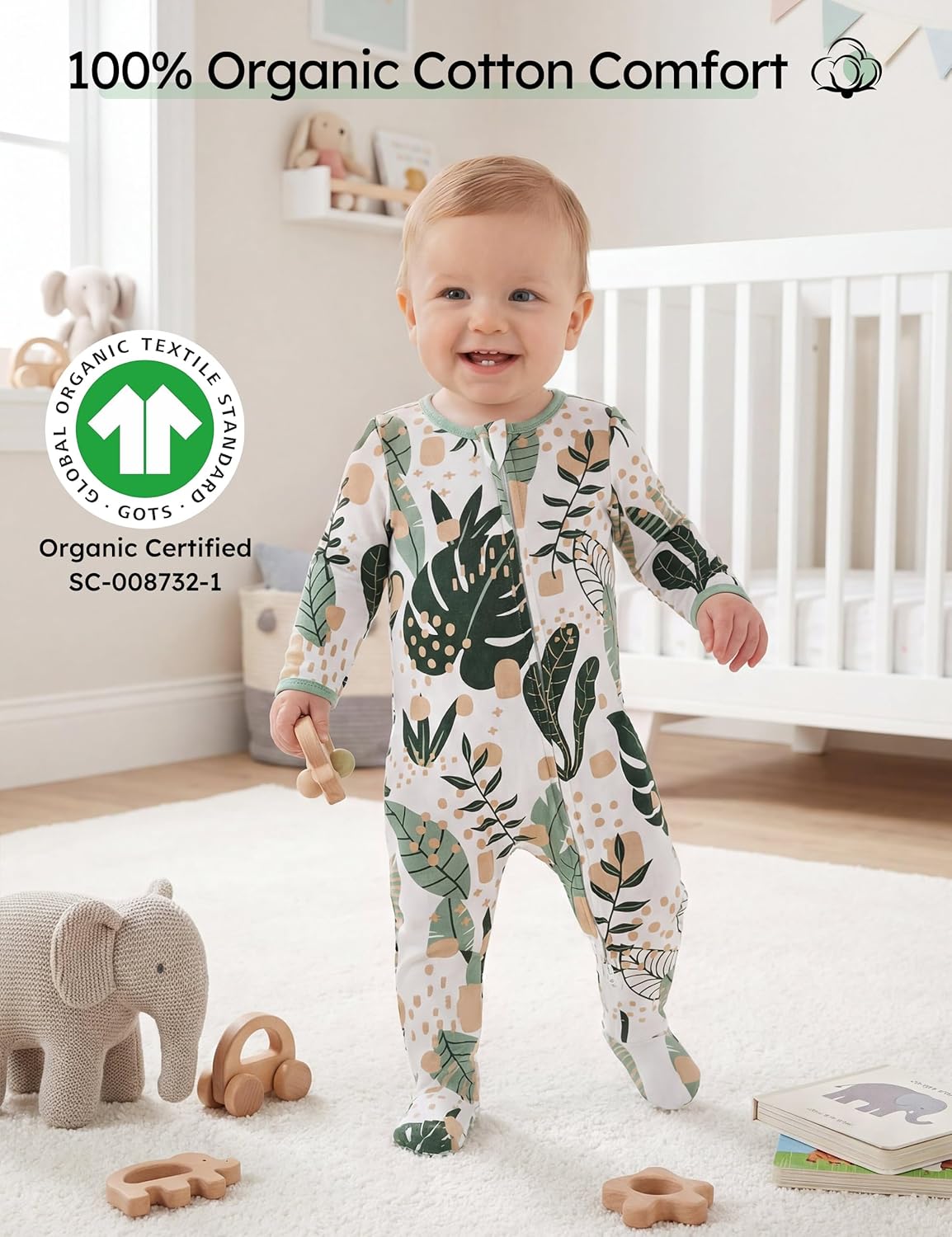 Yoofoss Baby Pajamas - 100% Organic Cotton Sleepers for Newborns | 3-Piece Set, Footed PJs