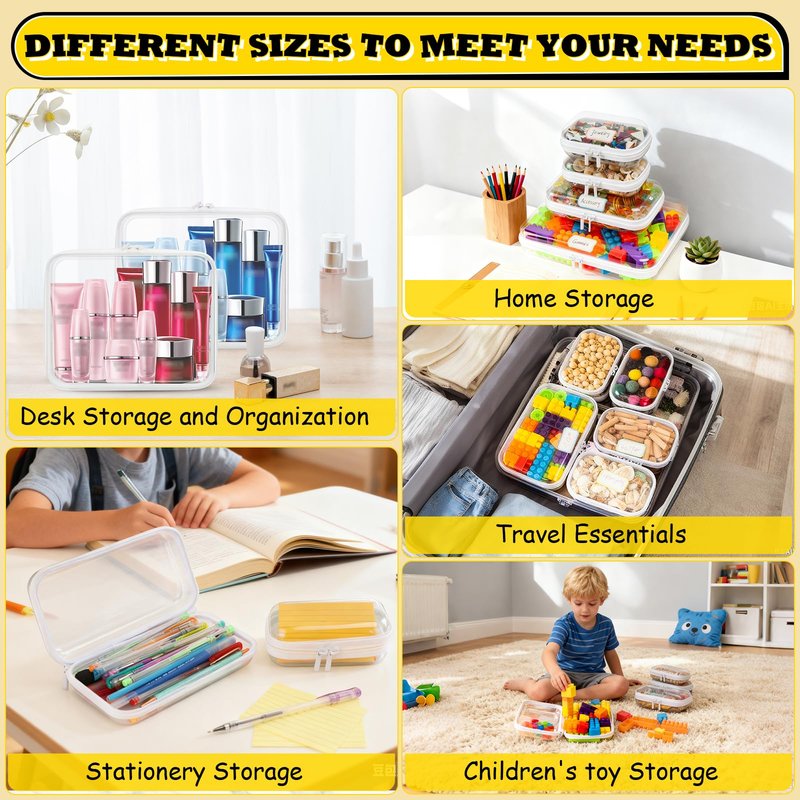 AOBOPLE Clear Hard Shell Zipper Case,3PCS M+L+XL(13.78"x11.8"+9.8"x7.87"+8.66"x6.1") Large Toy Storage Bags,Plastic Transparent Hard Zipper Case Travel Waterproof Organizer Bags for Puzzles,Cosmetics