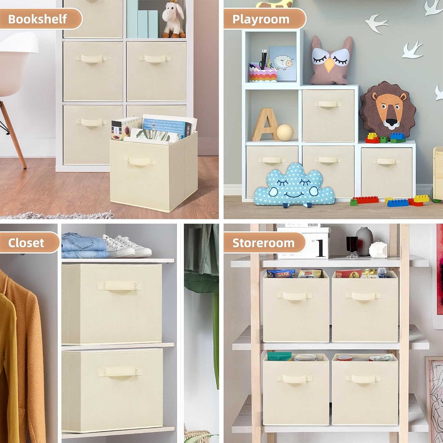 **Storage Maniac 11-Inch Collapsible Storage Cubes - Durable Fabric Bins for Closet & Office | 4-Pack Beige**