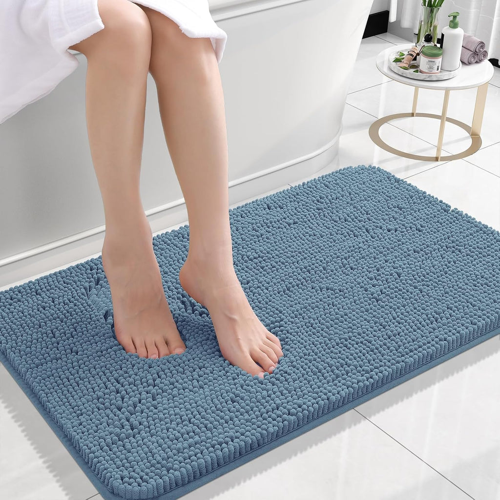 OLANLY Bath Rugs - Extra Soft Chenille, Quick Dry & Absorbent | 24x16, Airy Blue, Machine Washable