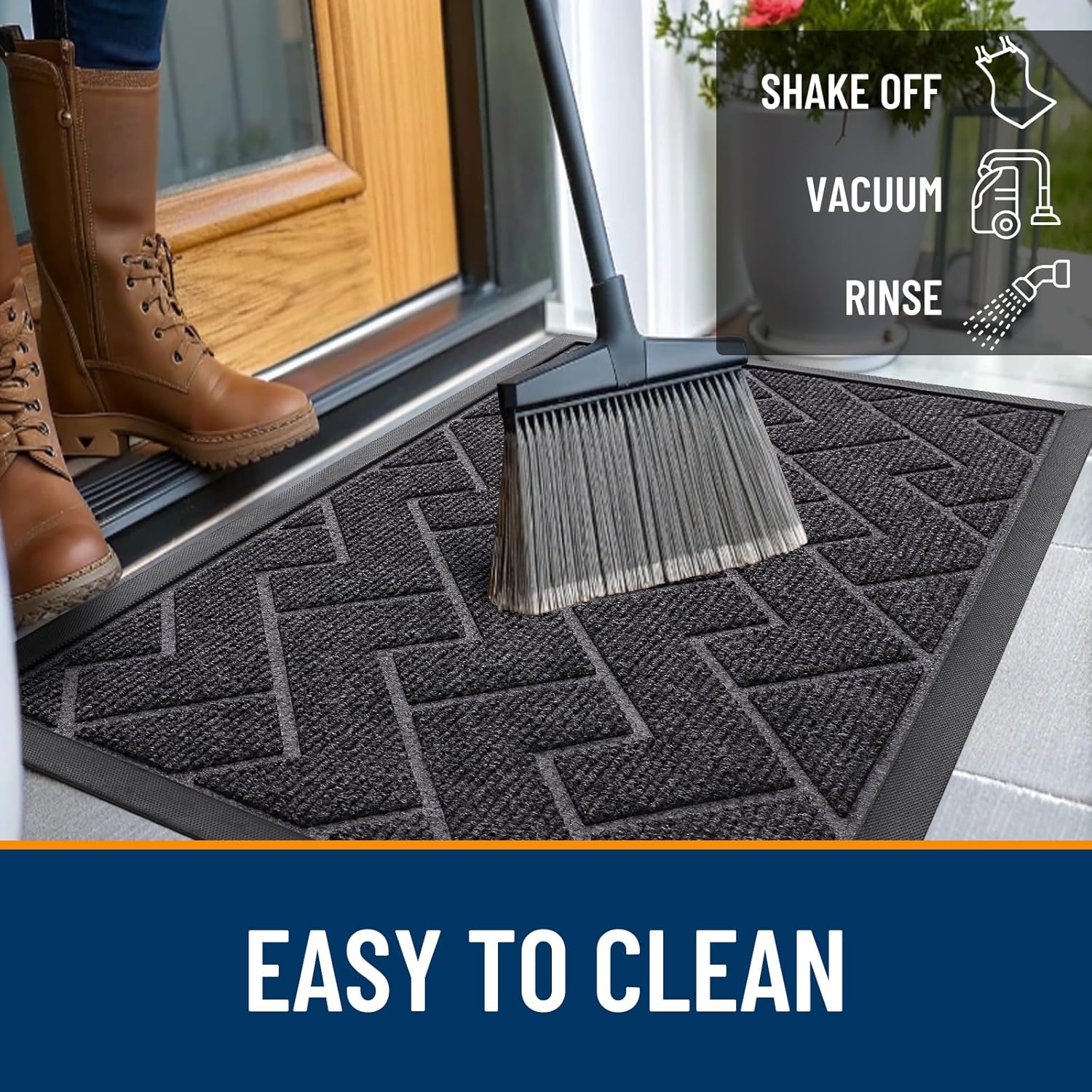 OLANLY Waterproof Front Door Mat - All-Season Indoor/Outdoor Doormat, Low Profile, Easy Clean | Herringbone Brick (Grey, 47x17)