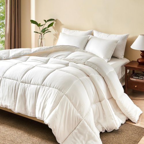 BPC Feather Down Comforter California King for All Season, 750 Fill-Power Cloud Fluffy Duvet Insert with Ultra-Soft Egyptian Cotton Blend Cover, Medium Warmth Hotel Comforter, White, 104x96 Inches