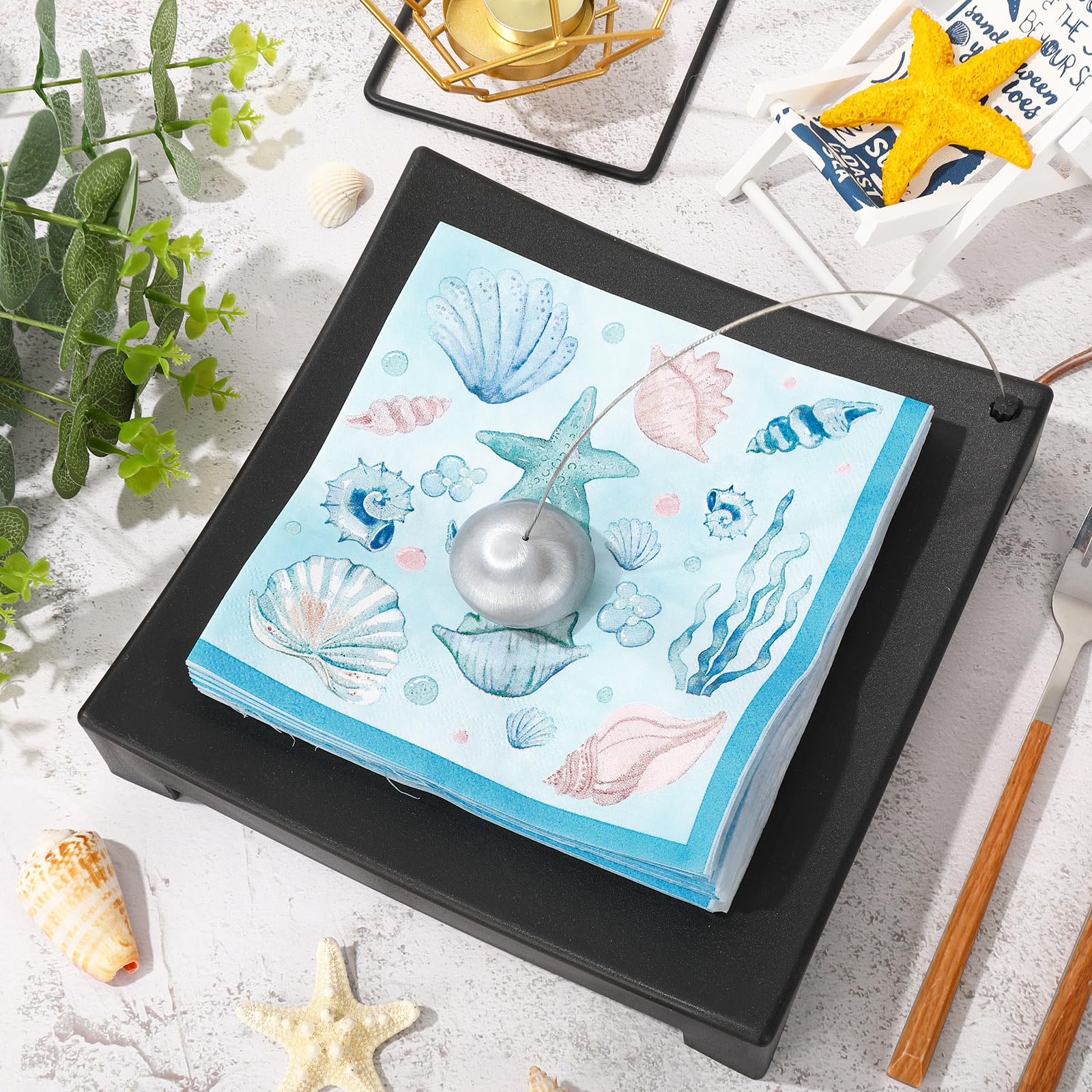 JarThenaAMCS 80Pcs Sea Paper Napkins Blue Starfish Seashell Coral Disposable Napkins Summer Ocean Luncheon Dinner Napkins for Under the Sea Beach Party Supplies
