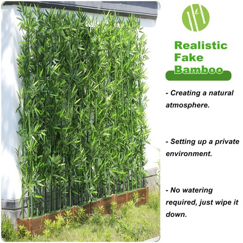 HOUSESET 4/5/6ft Artificial Bamboo Tree 10 Pack, Fake Bamboo Plant with Encrypted Silk Leaves for Garden Yard Indoor Outdoor Decor, Privacy Waterproof Faux Plants (5ft/153cm)