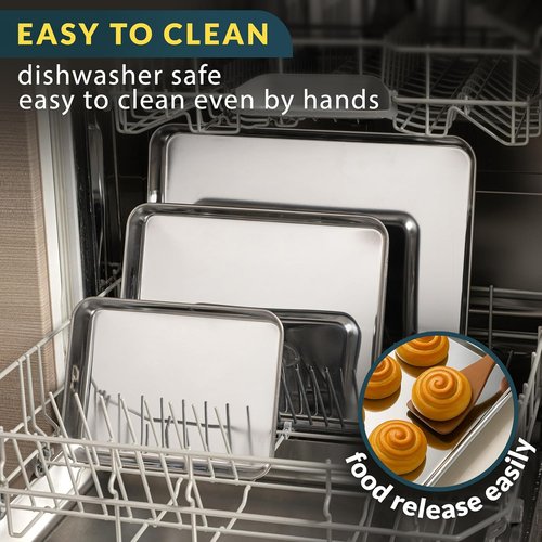 Baker’s Signature Stainless Steel Cookie Sheet Set - Non-Stick, Rust Resistant, Dishwasher Safe | 3 Sizes: 9/12/16 Inch