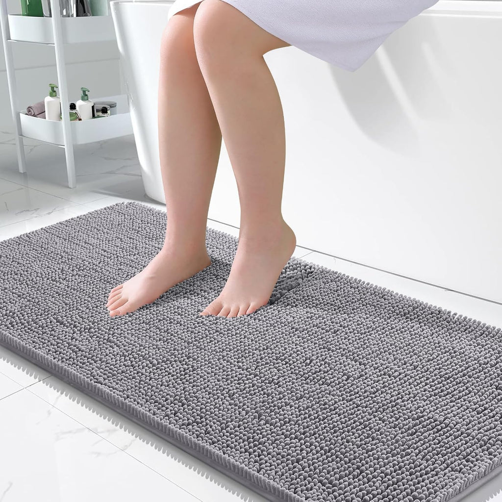 OLANLY Large Chenille Bathroom Rugs - Extra Soft & Absorbent | Quick Dry, Machine Washable, Grey 50x30
