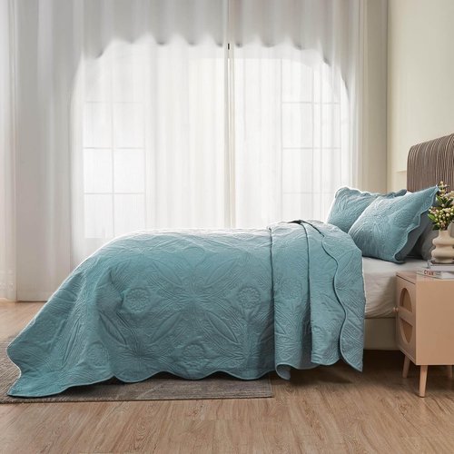 Kingnex Extra Wide Oversized King Bedspreads 128x120 for Tall King or Cal King Bed Ultrasonic Quilted Coverlet Set 3 Piece Include 1 Quilt 2 Pillowcases Blue