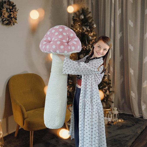 Hofun4U Mushroom Plush Pillow - 39 inch Mushroom Shaped Stuffed Long Pillow - Mushroom Stuffed Pillow - Christmas Birthday Sofa Home Decoration (Pink)
