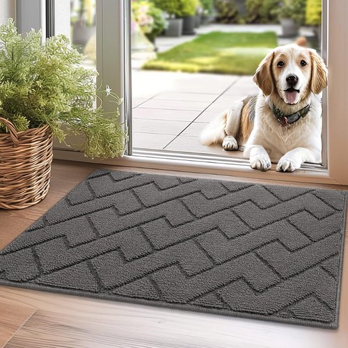 Hicorfe Indoor Doormat - Non-Slip, Washable, Absorbent Floor Mat | 20"x31.5" Grey Entryway Mat