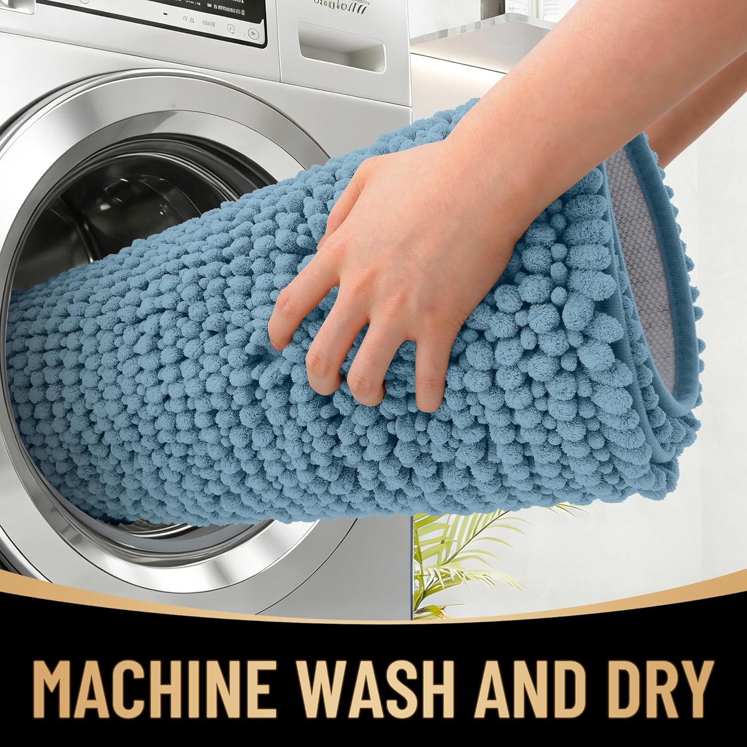 OLANLY Thick Bathroom Rugs - Extra Soft Chenille Mats with Rubber Backing | 24x16, Airy Blue