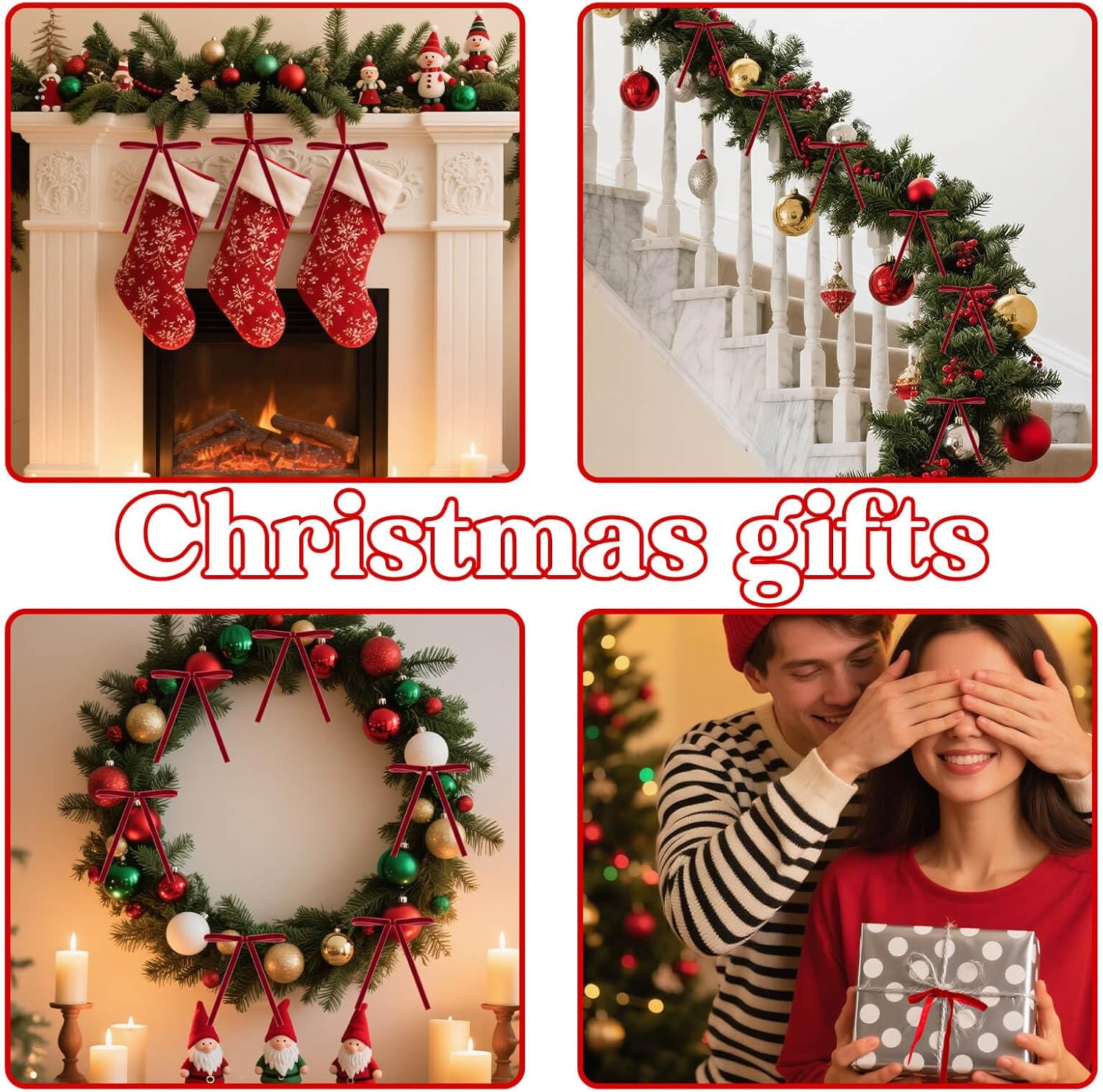 Skiennix 24PCS Velvet Bows - Pre-Tied Vintage Christmas Tree Ornaments | Burgundy, 5 x 7 Inch