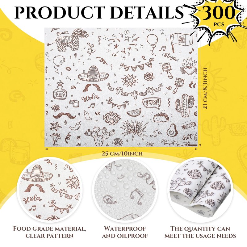 PerKoop 300 Pcs 10 x 8.3 Inch Deli Wax Paper Sheets Sandwich Wrapping Paper Sheets Mexican Festival Picnic Basket Liners for Food Greaseproof Breads Burgers Bakery Tissue Kitchen, White