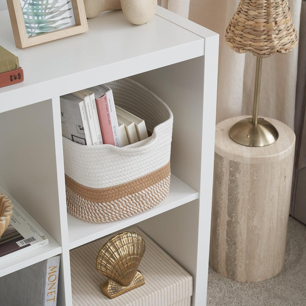 Skiennix Stylish Cotton Rope Storage Basket - Versatile Woven Bin with Handles for Dog Toys, Magazines & Books